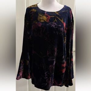 NWT Trina Turk Astral Velvet Floral Boho Angel Bell Slv Top XL